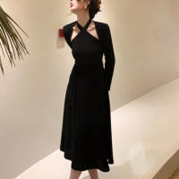 Autumn Korea Elegant Dress Set Women Slim Retro Casual Party Vintage 2 Piece Suit  France One-piece Dress + Long Sleeve Top