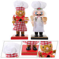 Ajigo【Hot Sale】 2 ชิ้นคริสต์มาส Nutcracker รูปเดสก์ท็อป Chef Nutcracker Chef รูปปั้นตกแต่งวันหยุด