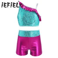 Sequins Kids Girls Costumes Ballet Dance Gymnastics Workout Outfit Set for Birthday Gift Ballet Class Stage Performance Clothes