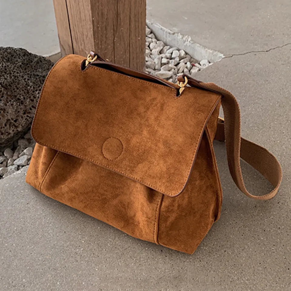 Autumn Winter Fleece Shoulder Bag Female Frosted Leather Crossbody Bag  Retro Crossbody Bag Large Capacity Messenger Bag