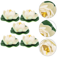 5PCS การตกแต่งดอกบัวเทียมแบบจำลองดอกบัวตกแต่งดอกไม้ตกแต่งสวน Lifelike Lotus Ornament