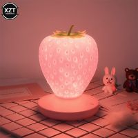 LED Strawberry Lamp for Bedroom Silicon Touch-Sensor USB Rechargeable Dimmable Idyllic Bedside Night Light for House Decoration Night Lights