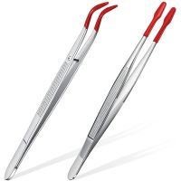 2Pcs Tweezers Tips Set Coated Tips Bent Flat Tweezers Jewelry Hobby Crafts Industrial Electronic Tweezers Tools