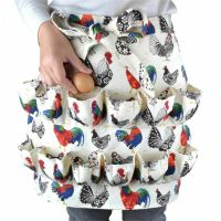 ✚▲ Eggs Collecting Apron Kitchen Farm Hen Print Two-row Chicken Egg Collecting Gathering Holding Apron Pocket Home kitchen Workwear