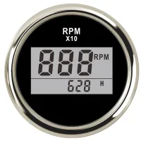 New Tachometer For Boat Motor 52mm Mini Hourmeter LCD Digital Red Backlight RPM Engine Truck Gauge 12V 24V Tacho Hour Meter