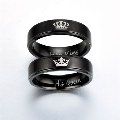 SUBEI Fashion Couple Rings Party Stainless Steel HIS QUEEN and HER KING Lovers New Punk Vintage Jewelry