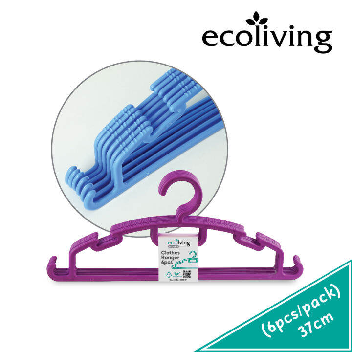 ECO LIVING 6Pcs Colourful NonSlip Clothes Hanger W/2 Side Hooks,Space