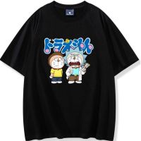 พร้อมส่ง เสื้อยืดแขนสั้น พิมพ์ลายการ์ตูน Rick and Morty Doraemon Tinkerbell สีฟ้า สําหรับผู้ชาย มีสีดำและสีขาว