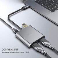 4In1 USB Type C Hub ถึง Dual 4K HD พอร์ตชาร์จที่รองรับ HDMI อะแดปเตอร์แท่นชาร์จ USB-C รองรับการแสดงผลแบบสองหน้าจอ