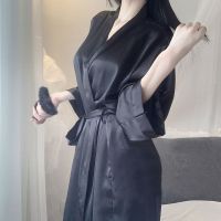 of the wedding gown pajamas women age season ice silk robe long-sleeved nightgown temptation long thin bathrobe