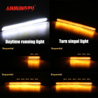 ANMINGPU 1คู่ไฟวิ่งกลางวันสำหรับรถยนต์ไฟเดย์ไลท์กันน้ำ12V DRL LEDสัญญาณเลี้ยวต่อเนื่องสีเหลืองไฟหน้ารถยนต์