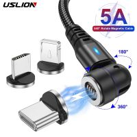❧ USLION 3 in 1 540 Rotate 5A Magnetic Cable Fast Charging Micro USB Type C Cable For iPhone Xiaomi Magnet Charger Wire USB Cable