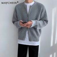 MAYCHEER   เสื้อสเวตเตอร์ถักมีซิปของผู้ชายเสื้อคาร์ดิแกนแบบถักเสื้อโค้ทเสื้อลำลองแนวโน้มแฟชั่น