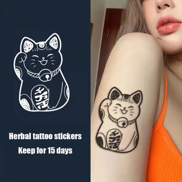 Temporary tattoo stickers Lucky cat waterproof and durable men's and  women's arms, chest, back and thighs are not reflective and will not fade |  Lazada PH