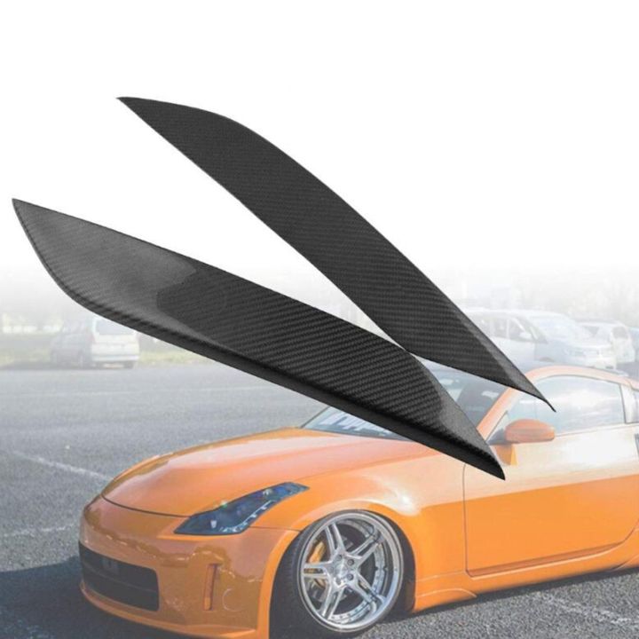 black-carbon-fiber-headlight-eyelids-covers-for-2003-2008-nissan-350z-fairlady-z-z33-pack-of-2