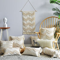 หมอนอิง Tufted Tassels Beige Bohemian โยนหมอนครอบคลุม 30X50cm 45X45cm ตกแต่งบ้านแห่งชาติลม