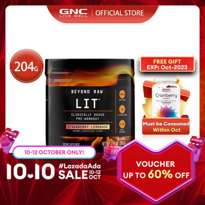 [Short EXP Nov2023] GNC LIT PreWorkout Straberry Lemonade 7.20oz 15 Servings 250mg Caffeine