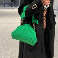 Winter Baguette Shape Bag Women Velvet Single Strip Green Shoulder Crossbody Bags Hobo Handbag Female Luxury Quilted Purse