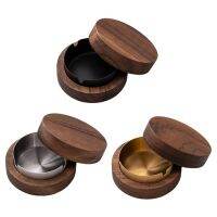 【 Party Store 】 Walnut Wood Ashtray with Lid Retro Style Organization Box Supplies