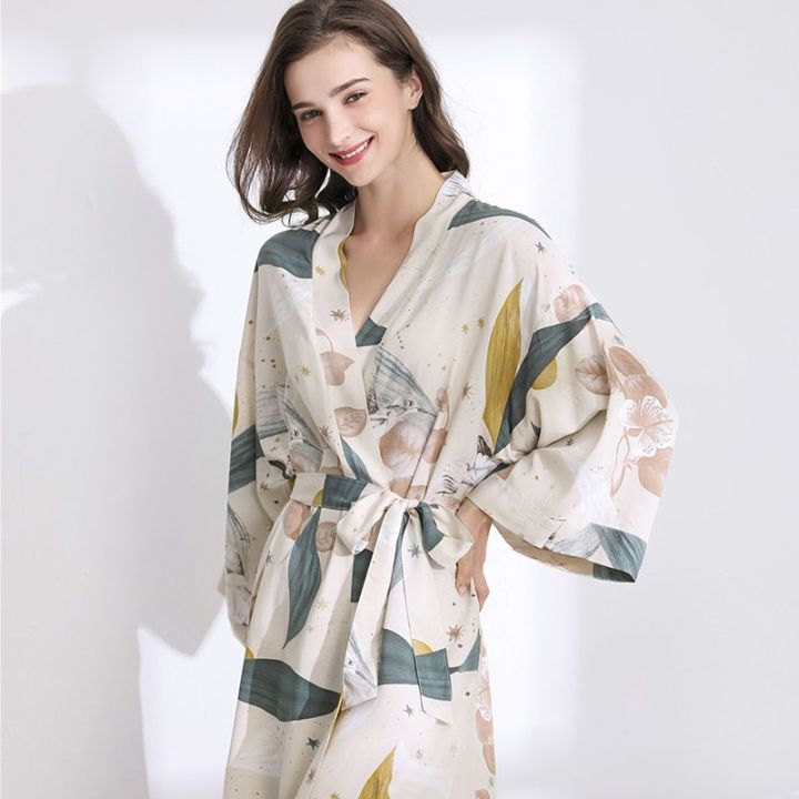 xiaoli-clothing-2023ฤดูใบไม้ผลิผู้หญิงผ้าไหมซาตินใหม่เสื้อคลุมบาง-comfort-สไตล์สดใสชุดนอนลายพิมพ์ลายดอกไม้-baju-tidur-seksi-ชุดใส่อยู่บ้านผ้าซาตินสำหรับผู้หญิง