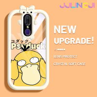 Jjlingji เคสสำหรับ OPPO F11 A9 A9X 2019เคสลายการ์ตูน Psyduck สีสันสดใสน่ารักสัตว์ประหลาดน้อยเลนส์กล้องถ่ายรูปแบบนิ่มซิลิโคนเคสใสแบบเรียบง่ายกันกระแทกแบบใสเคสป้องกัน