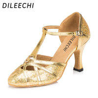 DILEECHI ทองและเงินของผู้หญิงละตินรองเท้าเต้นรำสมัยใหม่นุ่ม Outsole ประสิทธิภาพรองเท้ารองเท้าเต้นรำบอลรูม6เซนติเมตร8เซนติเมตร