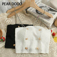 PEAR DODO เวอร์ชั่นเกาหลีโปโลโซ่เชือกแขวนเสื้อกั๊กปุ่มออกแบบผู้หญิงกลับสั้นด้านบน