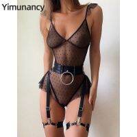 (Hot clothes)Yimunancy ชุดลูกไม้บอดี้สูทเว้าหลังเซ็กซี่หนึ่งชิ้น,ตาข่ายโปร่งลายจุดสำหรับสุภาพสตรี