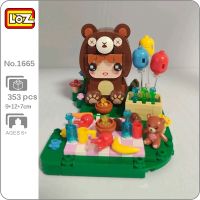 LOZ 1665 Fairy Tale Animal Bear Doll Balloon Picnic Food Flower Mushroom DIY Mini Blocks Bricks Building Toy for Children no Box