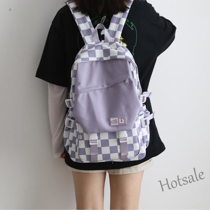 hot-sale-c16-tscfashion-plaid-backpack-schoolbag-college-students-japanese-and-korean-casual-backpack-womens-large-capacity-travel-bag