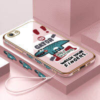 เคสสำหรับ OPPO A59 F1S (ฟรีสายคล้อง) ลายขอบสี่เหลี่ยมจระเข้การ์ตูนเคสเคสโทรศัพท์ชุบหรูหราชุบเคลือบเคสโทรศัพท์นิ่ม