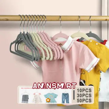 20/30/50pcs Plain Color Velvet Hangers For Kids, Suitable For Home Use