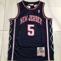 เสื้อกีฬาผู้ชายปักลายประณีตตาข่าย Brooklyn Jason Kidd/วินซ์คาร์เตอร์ Mitchell Ness เสื้อเจอร์ซีย์ไม้เนื้อแข็งคลาสสิก-สีกรมท่า