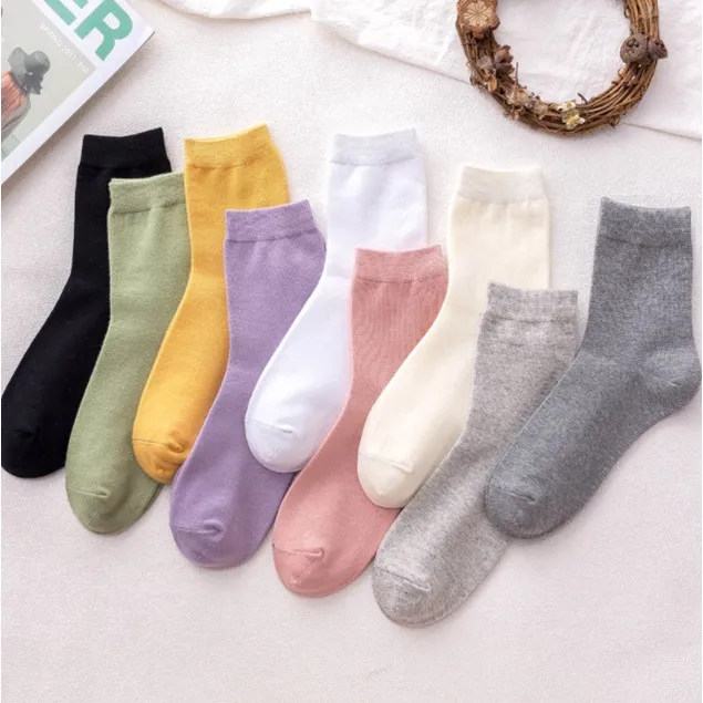 BUYYU Korean Unisex Solid Color Socks Mid Cut Sock Baseball Foot Socks ...