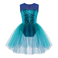 Kid Girls Shiny Sequins Ballet Tutu Dress Sleeveless Gymnastics Workout Dancewear Leotard for Mermaid Costumes Stage Performance  by Hs2023