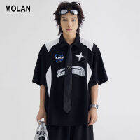 MOLAN เสื้อโปโลขี่มอเตอร์ไซค์แขนสั้นย้อนยุค,เสื้อยืดหลวมเข้าได้กับทุกชุดเสื้อยืดแขนลำลองขาสั้นเชิ้ตคู่รักฤดูร้อน