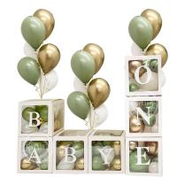 【DT】hot！ Caixa de balão transparente para crianças decoração festa aniversário blocos selvagem verde dourado 1pc