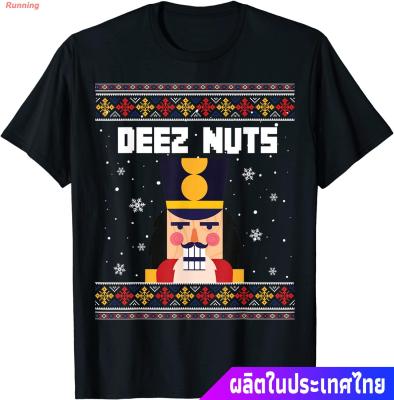 Running เสื้อยืดลำลอง Deez Nuts Nutcracker Shirt Funny Ugly Christmas Sweater Xmas T-Shirt Short sleeve T-shirtsTEE