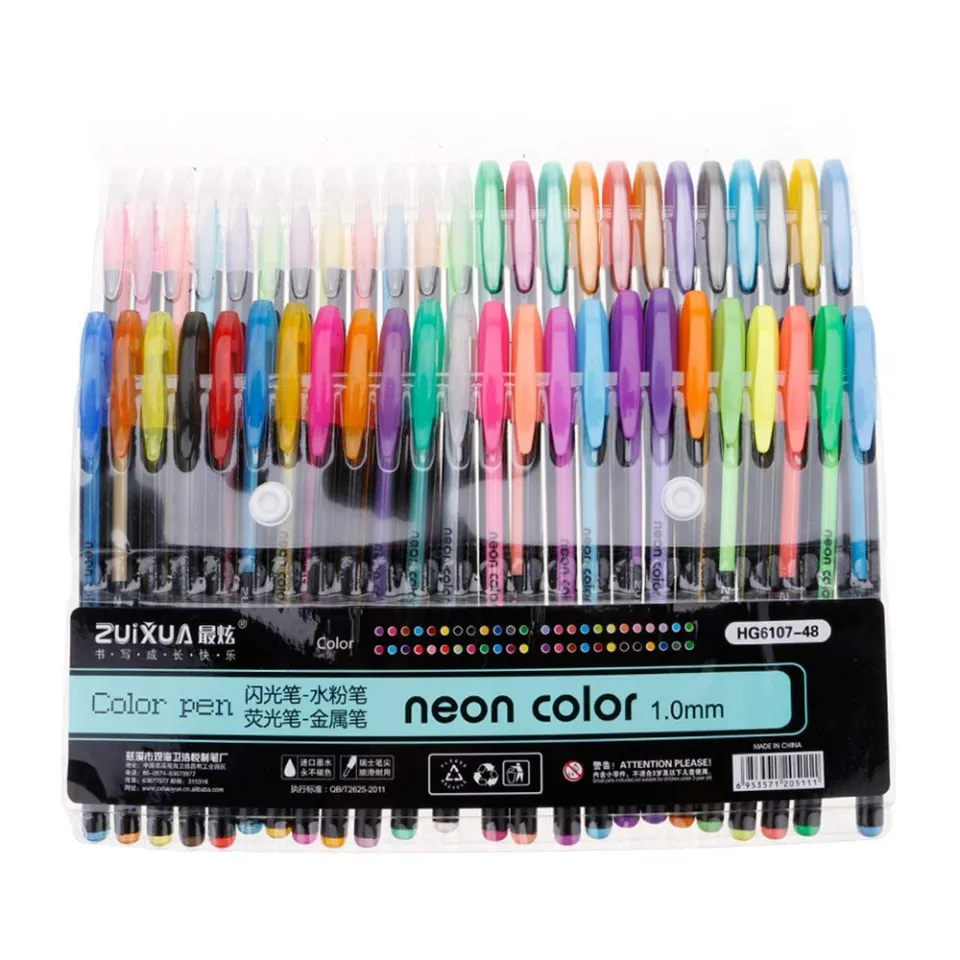 Doodle Pens 48 Color Gel Pens Set & Refills Neon Glitter Sketch