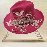 Rose Hat Flower Fedora Hat for Women French Elegant Wedding Hat Colorful Fashion Matching Fedora Church Felt Hat Wholesale