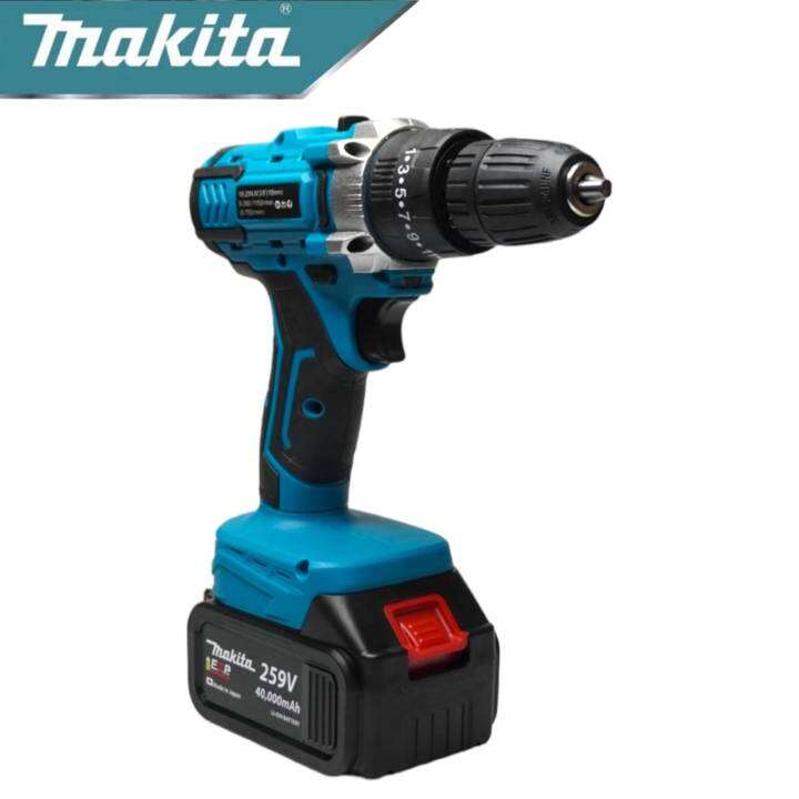 makita-สว่านไร้สาย-259v-3ระบบ-เจาะเหล็ก-เจาะคอนกรีต-ขันน็อตสกรู-เจาะกระแทกได้-พร้อมอุปกรณ์-งานเทียบ