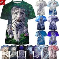 Holy White Tigers Graphic T Shirt for Men Cool 3D North Chinese Tiger Animal Print T-shirt Womens Clothing Cute Kids Tee Shirts