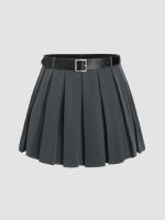 Cider Mid Waist Pleated Mini Skirt With Belt Curve &amp; Plus