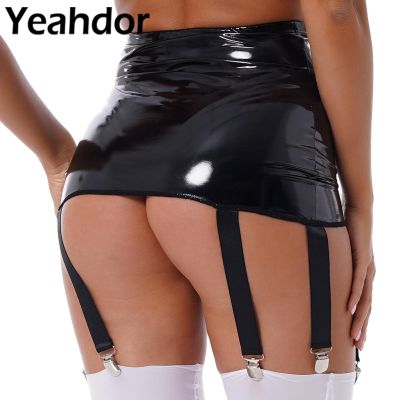 【YF】✖✇❐  Womens Garters Patent Leather Garter Waist Suspenders Shorts for Nightclub Pole Dancing Costume