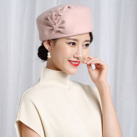 100 Wool Felt Berets Women Party Flower Formal Fedora Hat Banquet Grace Woolen Pillbox Cap Beautiful Fascinator