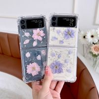For Samsung Z Flip 3 Case Dried Flower Transparent Fold Phone Case For Samsung Galaxy Z Flip 4 Flip4 Shockproof Hard Back cover