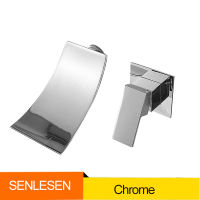 Senlesen Concealed Bathroom Basin Faucet Golden Nordic Style Waterfall Spout Wall Mounted Tap Crane