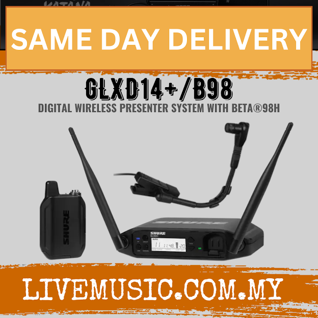 Shure GLXD14+/B98 Digital Wireless Instrument System with WB98H/C