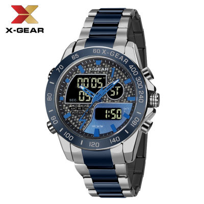 X-GEAR ผู้ชาย  นาฬิกาอเนกประสงค์ TOP Luxury ยี่ห้อผู้ชายสแตนเลสแฟชั่น LED โครโนกราฟดิจิตอลผู้ชายกีฬานาฬิกาควอตซ์กันน้ำทหารผู้ชายแบบ 5089 Dual Display นาฬิกา นาฬิกากันน้ำ100 เก็บเงินปลายทาง