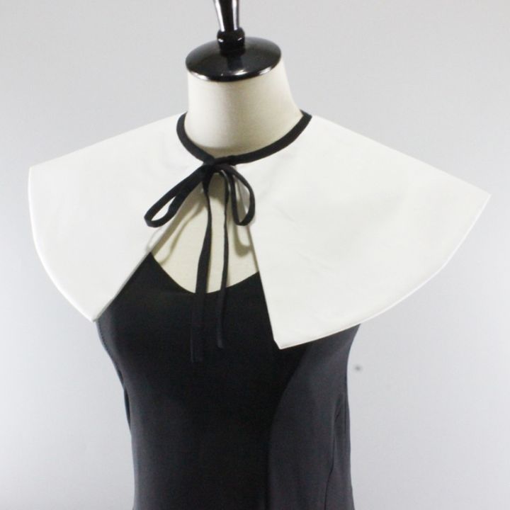 royal-vintage-dress-fake-collar-shawl-contrast-color-lace-up-necklace-mini-capelet